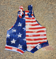 Red white blue knotted shortalls