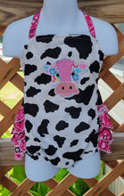 Load image into Gallery viewer, Pink Cow  Ruffle Romper
