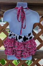 Load image into Gallery viewer, Pink Cow  Ruffle Romper
