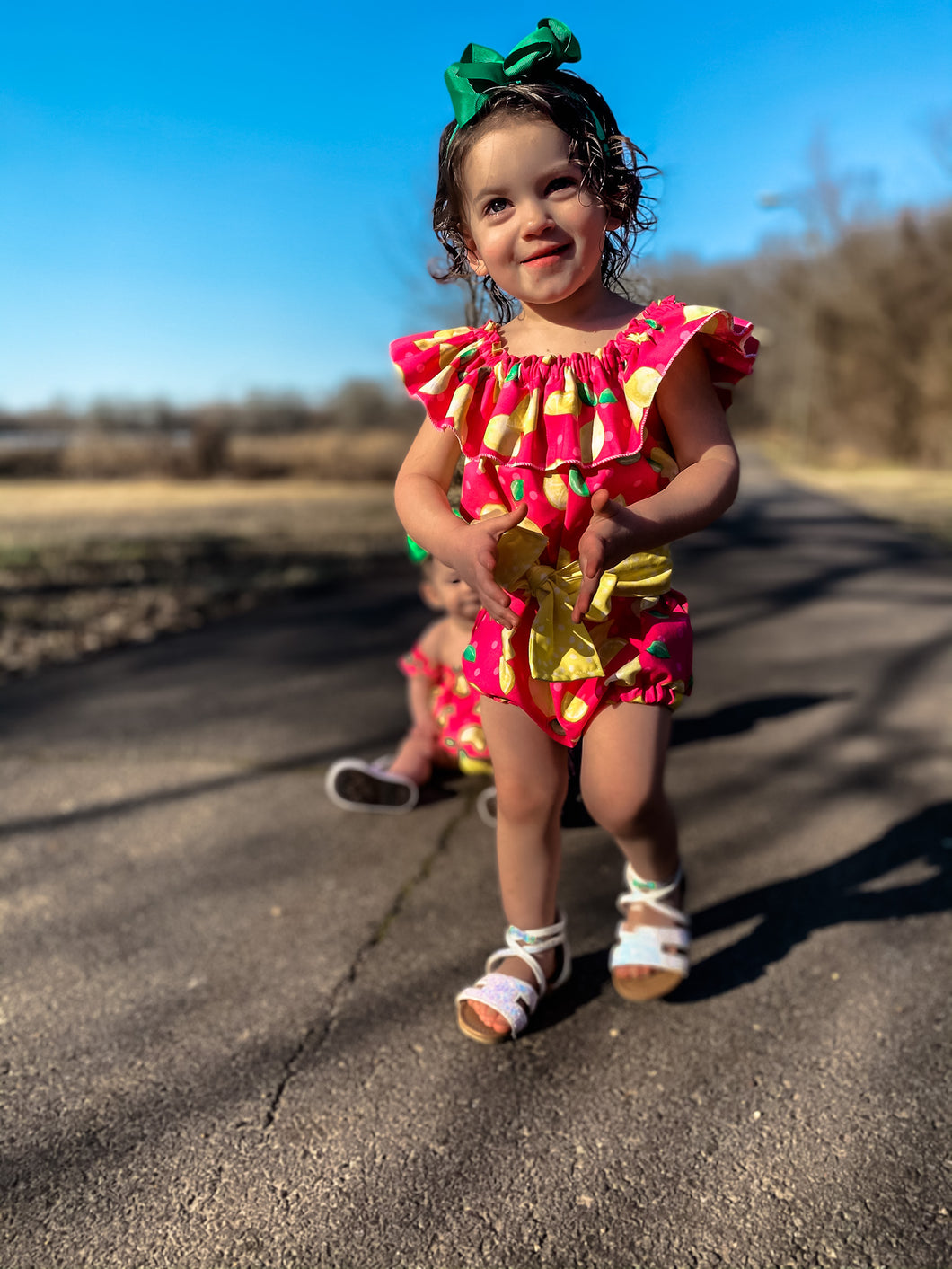 Tie Romper (pink/yellow)